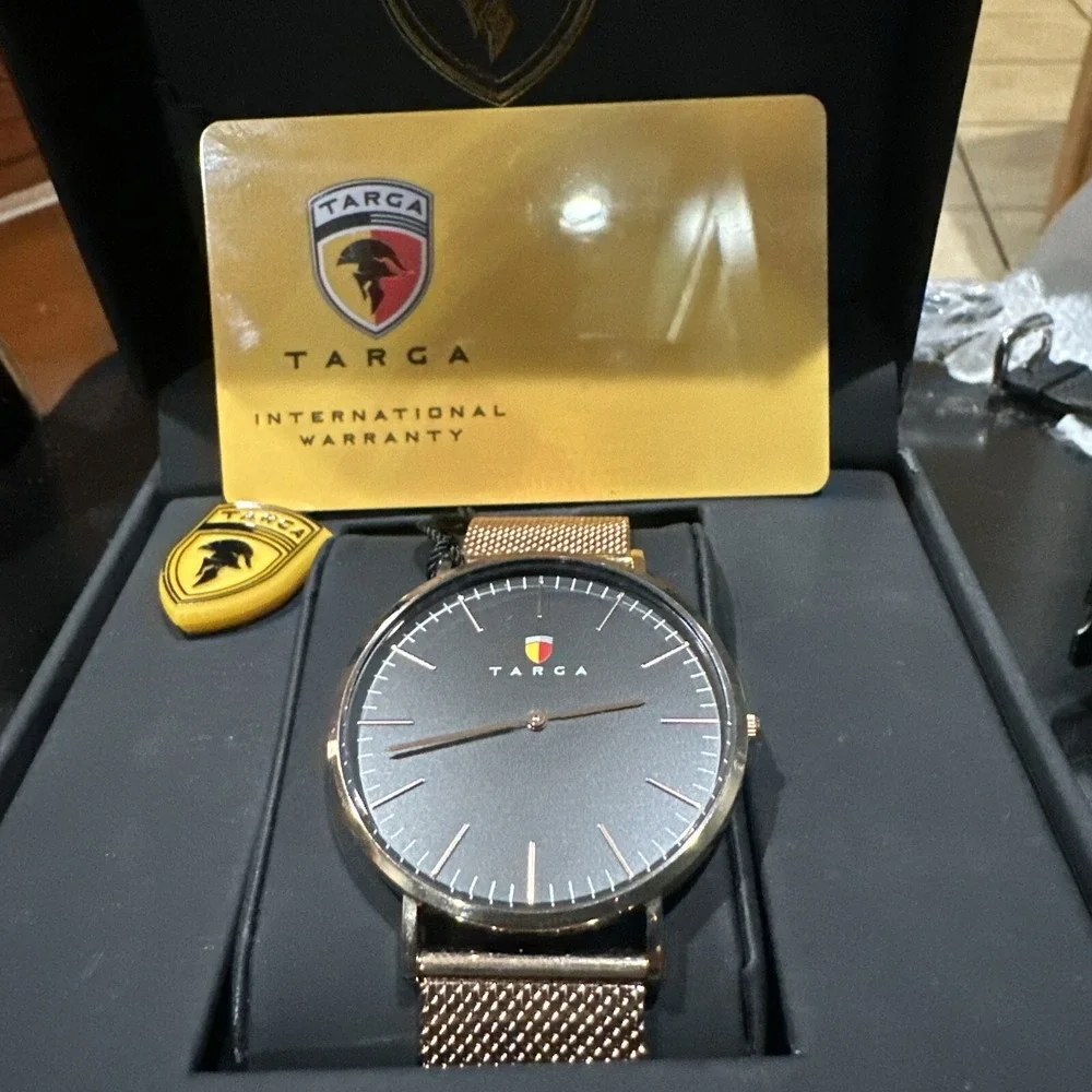 NEW TARGA Gold‎ Steel Black Dial Unisex Watch 41mm Gold-Tone Stainless Mesh Band